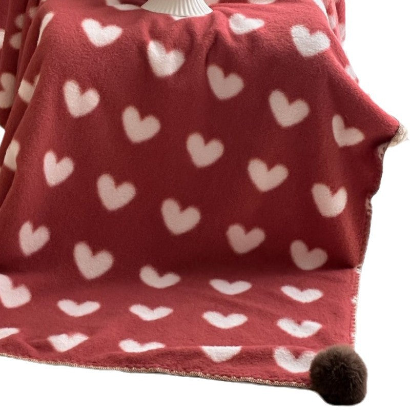 Heart Pom Pom Cozy Throw Blanket