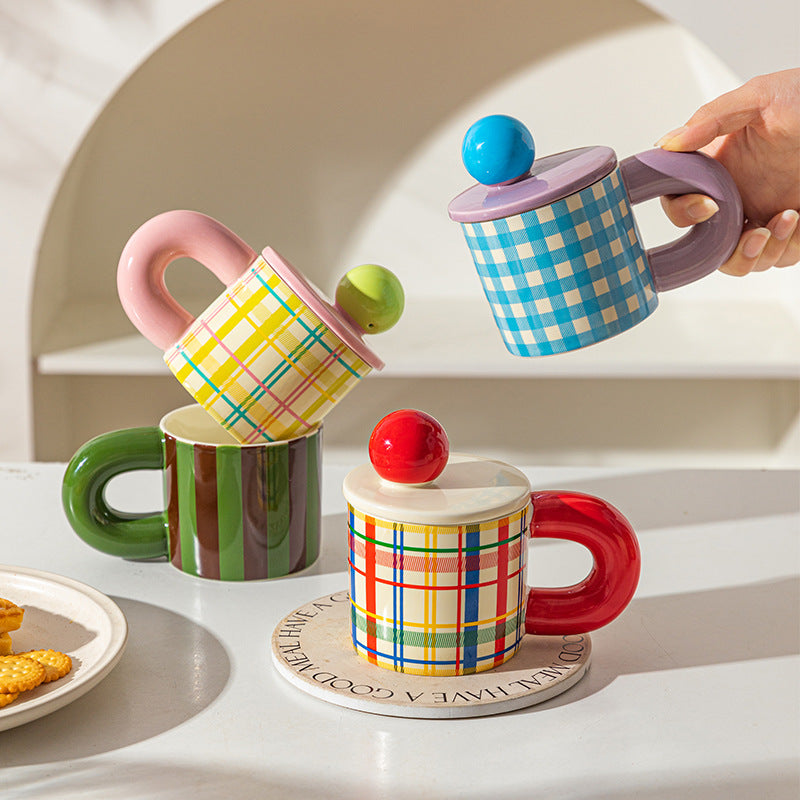 Rainbow Plaid Ceramic Cug