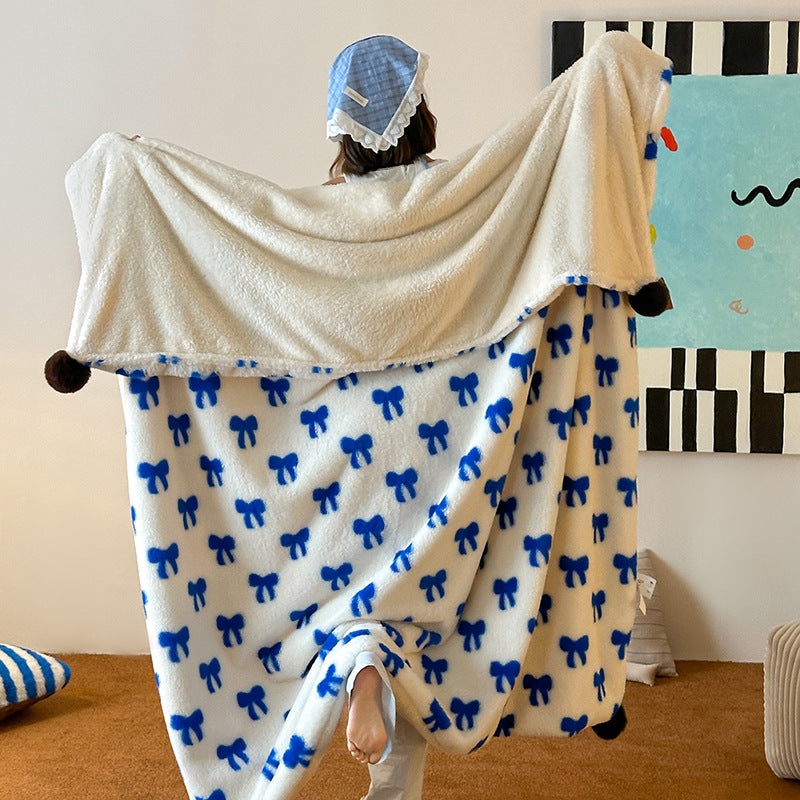 Colorful Polka Dot Pom Pom Throw Blanket