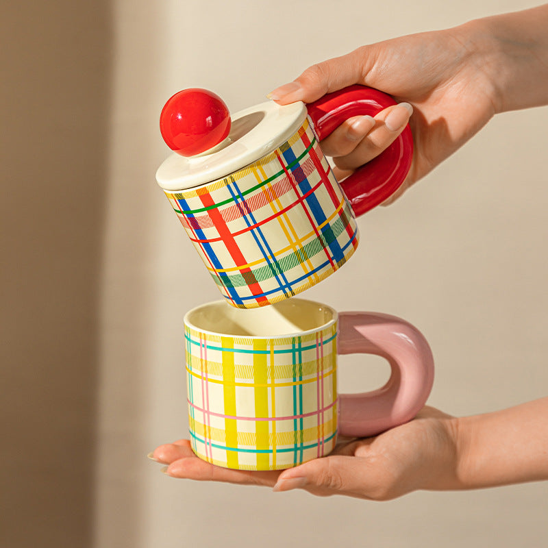 Rainbow Plaid Ceramic Cug
