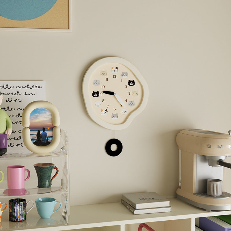 Cute Cream Cat Wall Clock