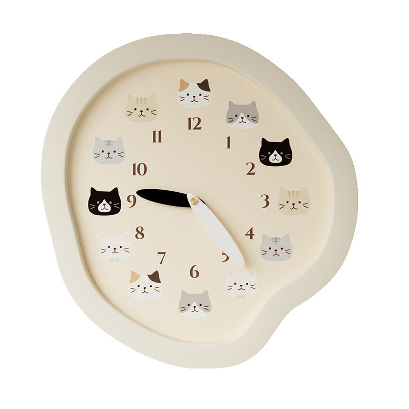 Cute Cream Cat Wall Clock
