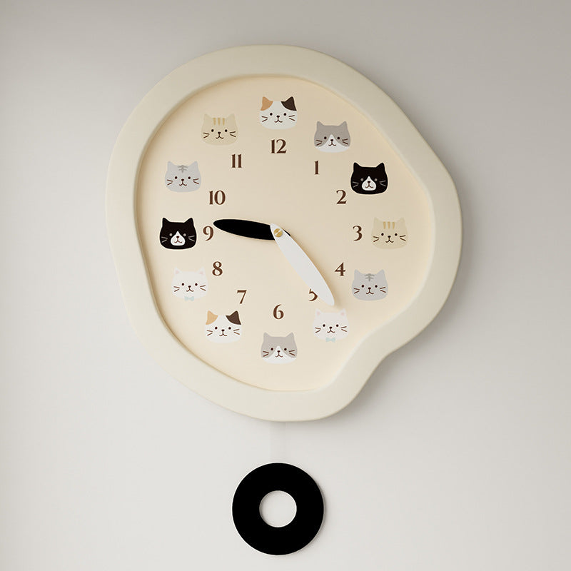 Cute Cream Cat Wall Clock
