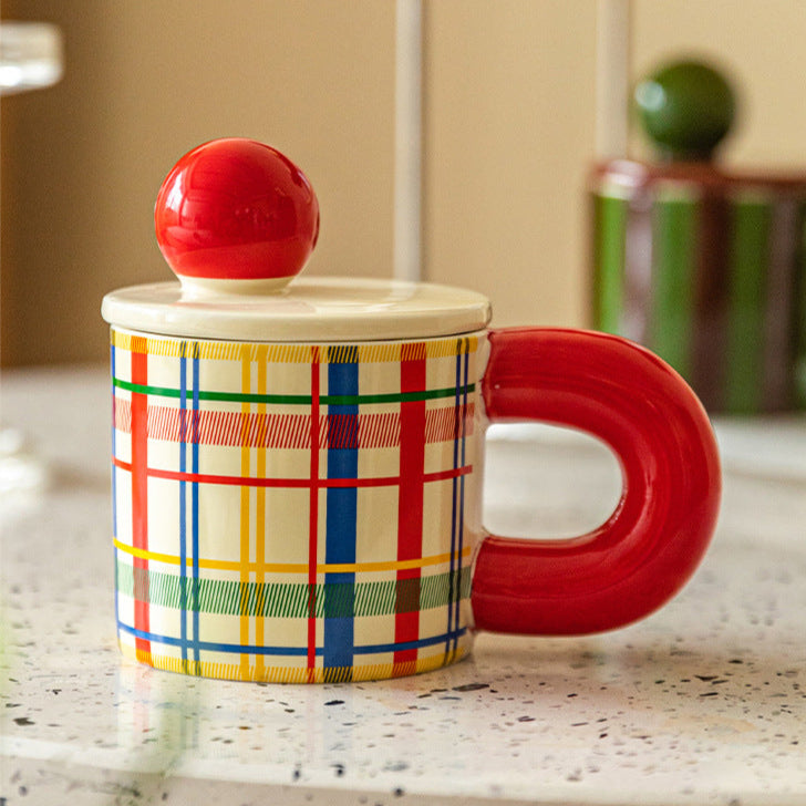 Rainbow Plaid Ceramic Cug