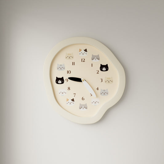 Cute Cream Cat Wall Clock