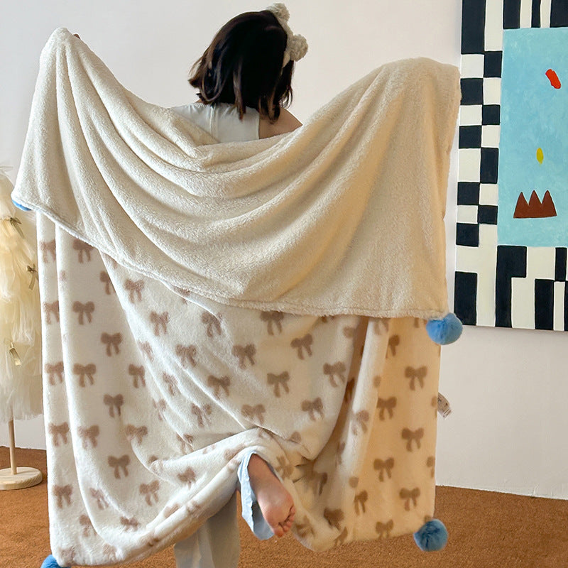 Colorful Polka Dot Pom Pom Throw Blanket