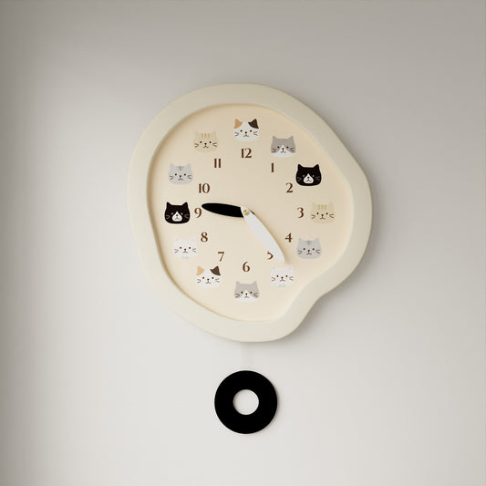 Cute Cream Cat Wall Clock