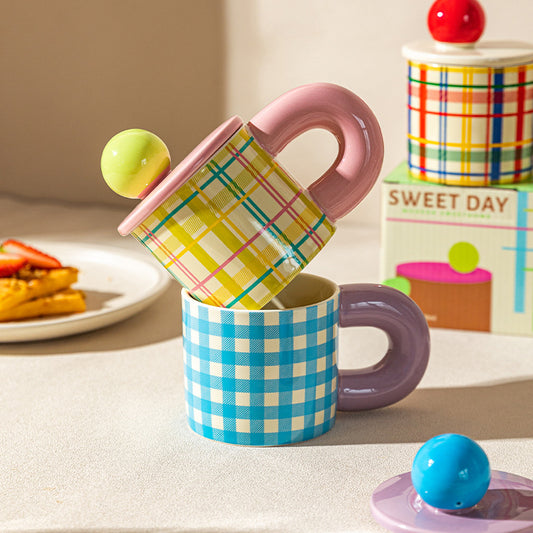 Rainbow Plaid Ceramic Cug