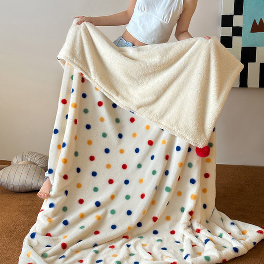 Colorful Polka Dot Pom Pom Throw Blanket