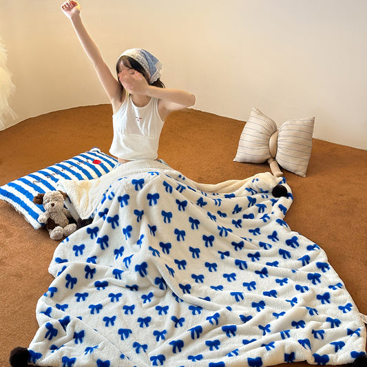 Colorful Polka Dot Pom Pom Throw Blanket
