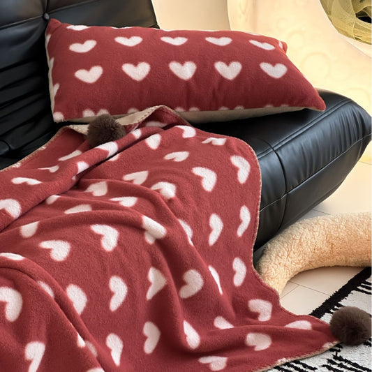 Heart Pom Pom Cozy Throw Blanket