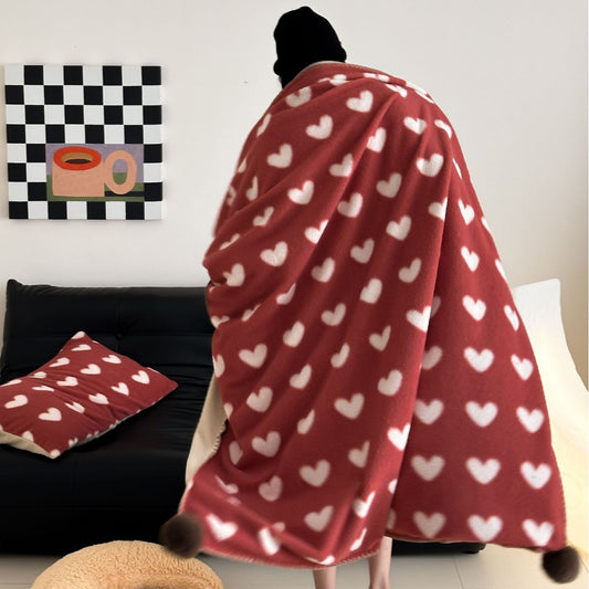 Heart Pom Pom Cozy Throw Blanket
